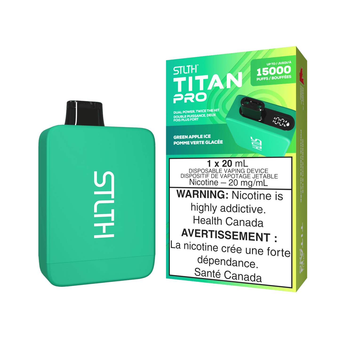 STLTH TITAN PRO DISPOSABLE - GREEN APPLE ICE - Simpli Vape - Canada shipping and delivery