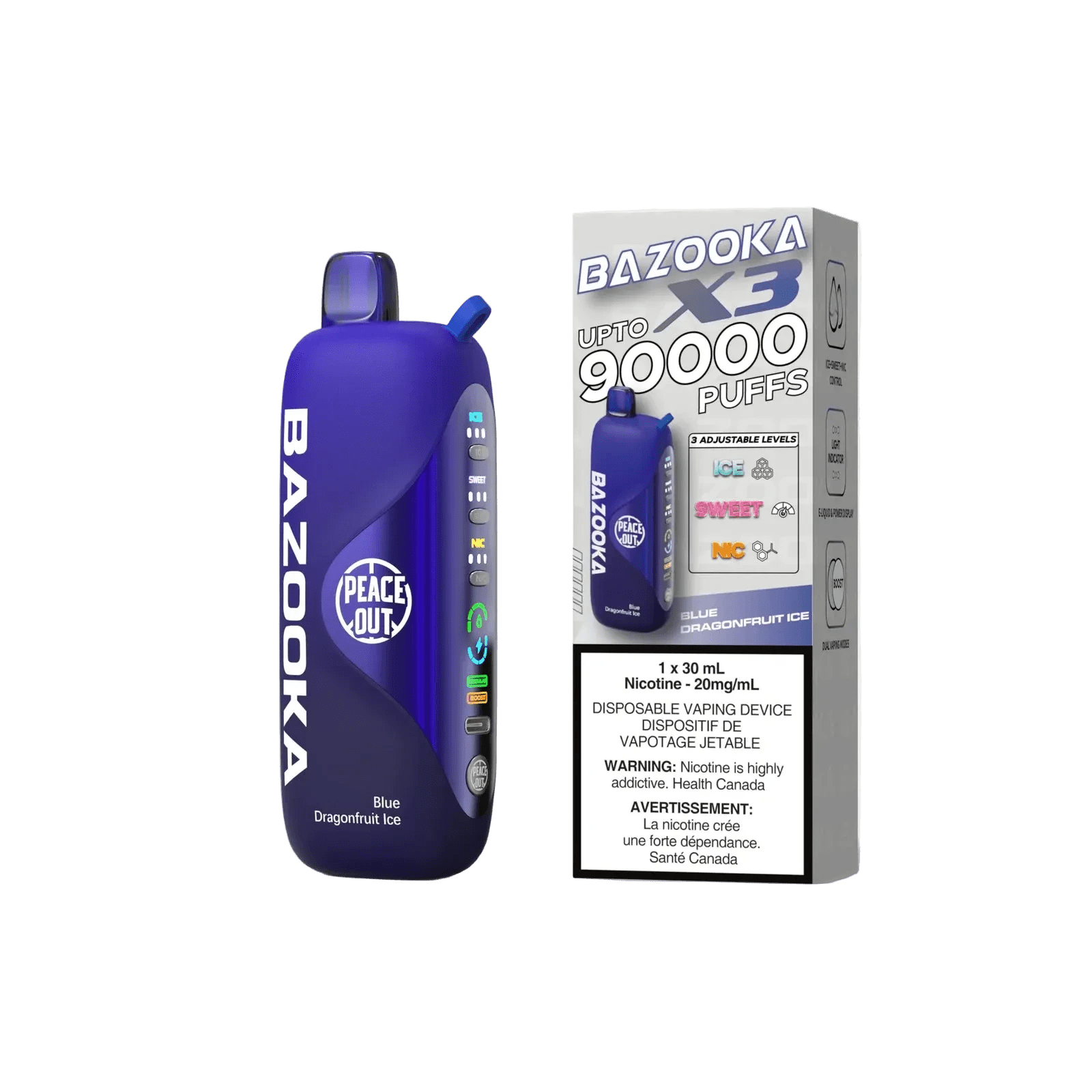 Bazooka 90K Blue Dragonfruit Ice Disposable Vape - Simpli Vape - Canada shipping and delivery