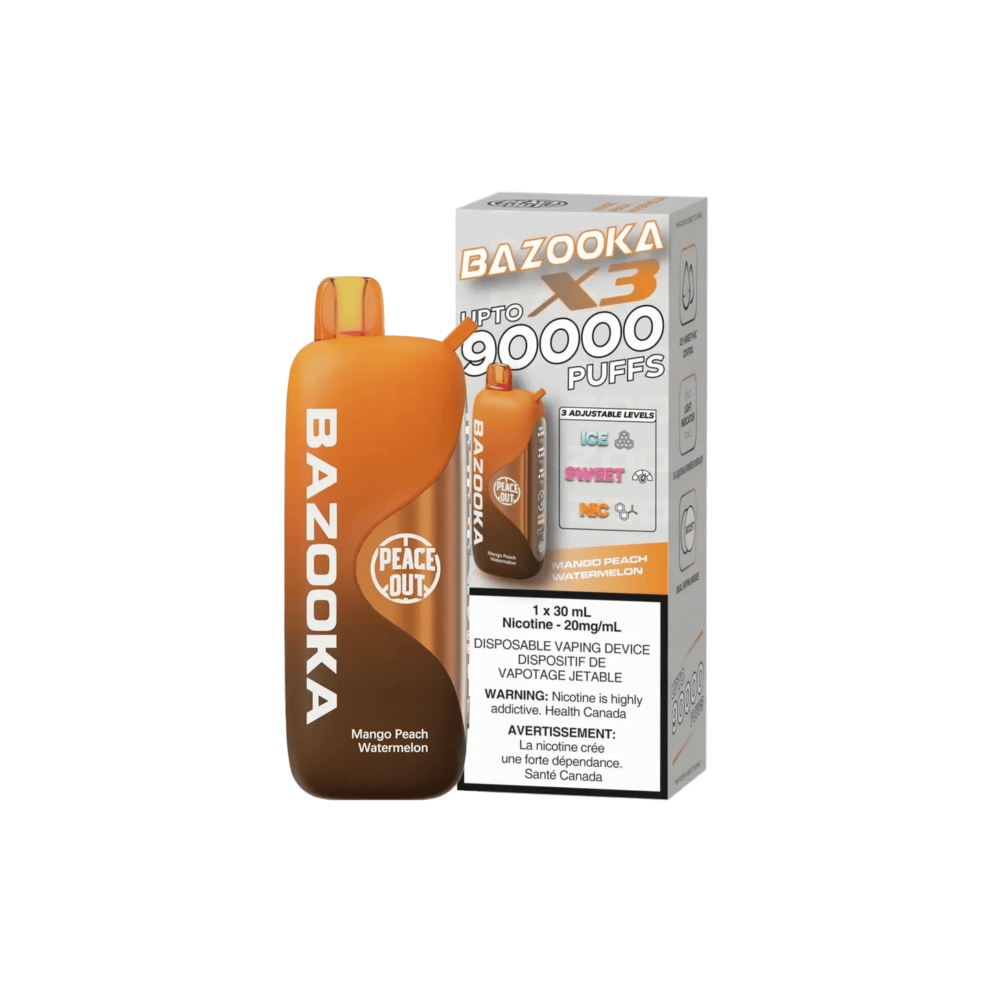 Bazooka 90K Mango Peach Watermelon Disposable Vape - Simpli Vape - Canada shipping and delivery