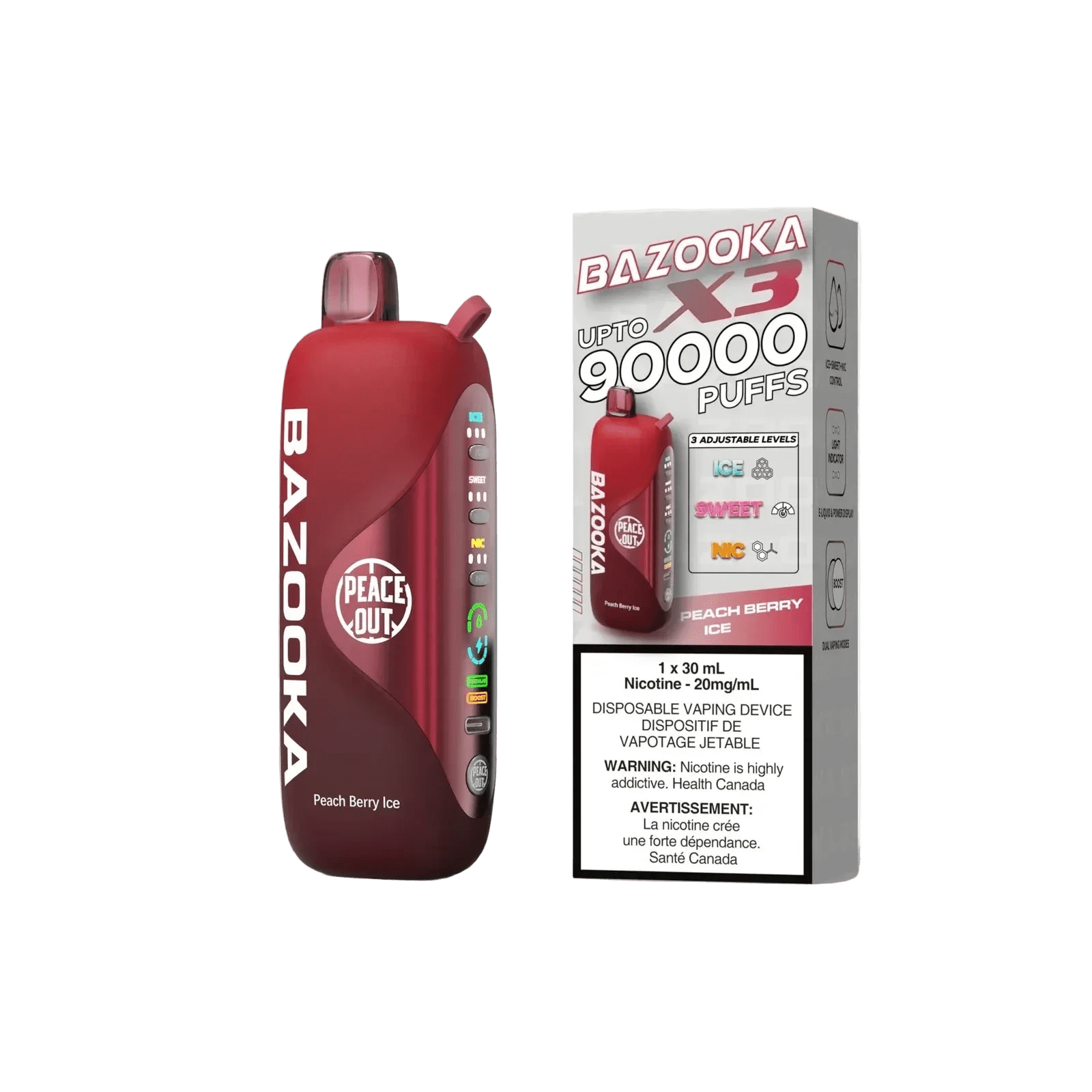 Bazooka 90K Peach Berry Ice Disposable Vape - Simpli Vape - Canada shipping and delivery