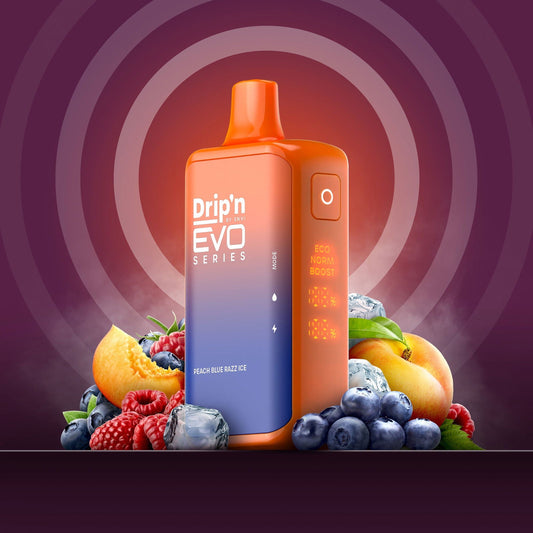 Drip'n EVO 28K Disposable Vape - Peach Blue Razz Ice - Simpli Vape - Canada shipping and delivery