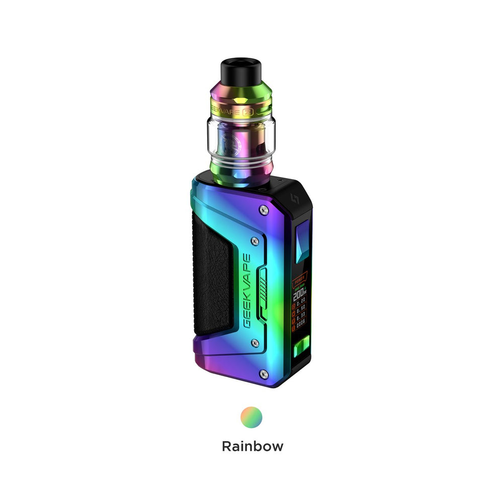 Geekvape Aegis Legend 2 200W Starter Kit in rainbow chrome and black leather color combination