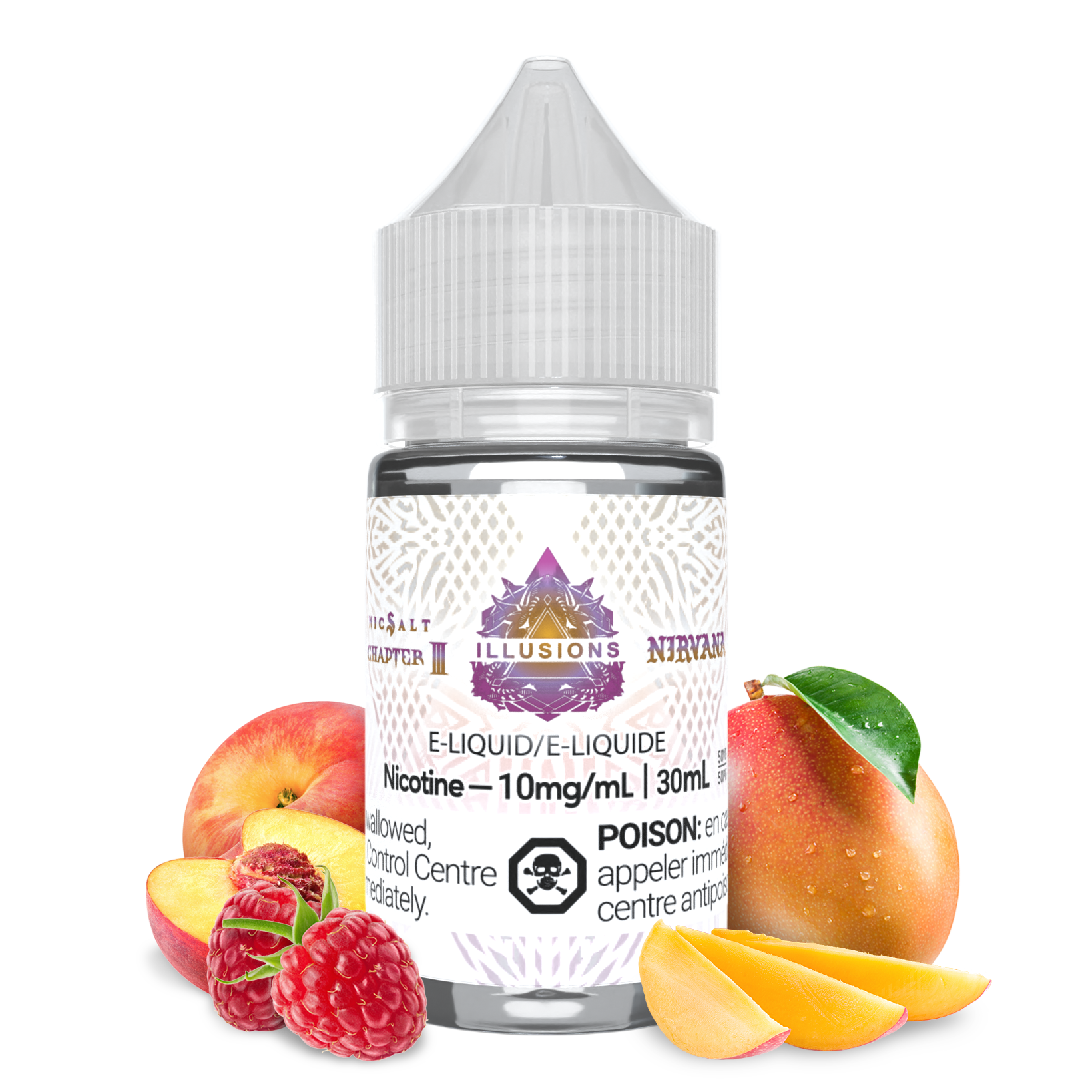 a 30 mL bottle of Nic Salt Vape E-liquid, NIrvana from chapter 3 by Illusions Vapor, this vape juice is available both in freebase variant and Nic Salt