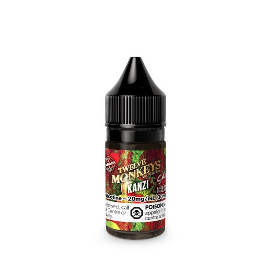 30 mL bottle of Kanzi Nic Salt E-Liquid by Twelve Monkeys, Kanzi by twelve monkeys is a blend of watermelon and strawberry with a hint of kiwi